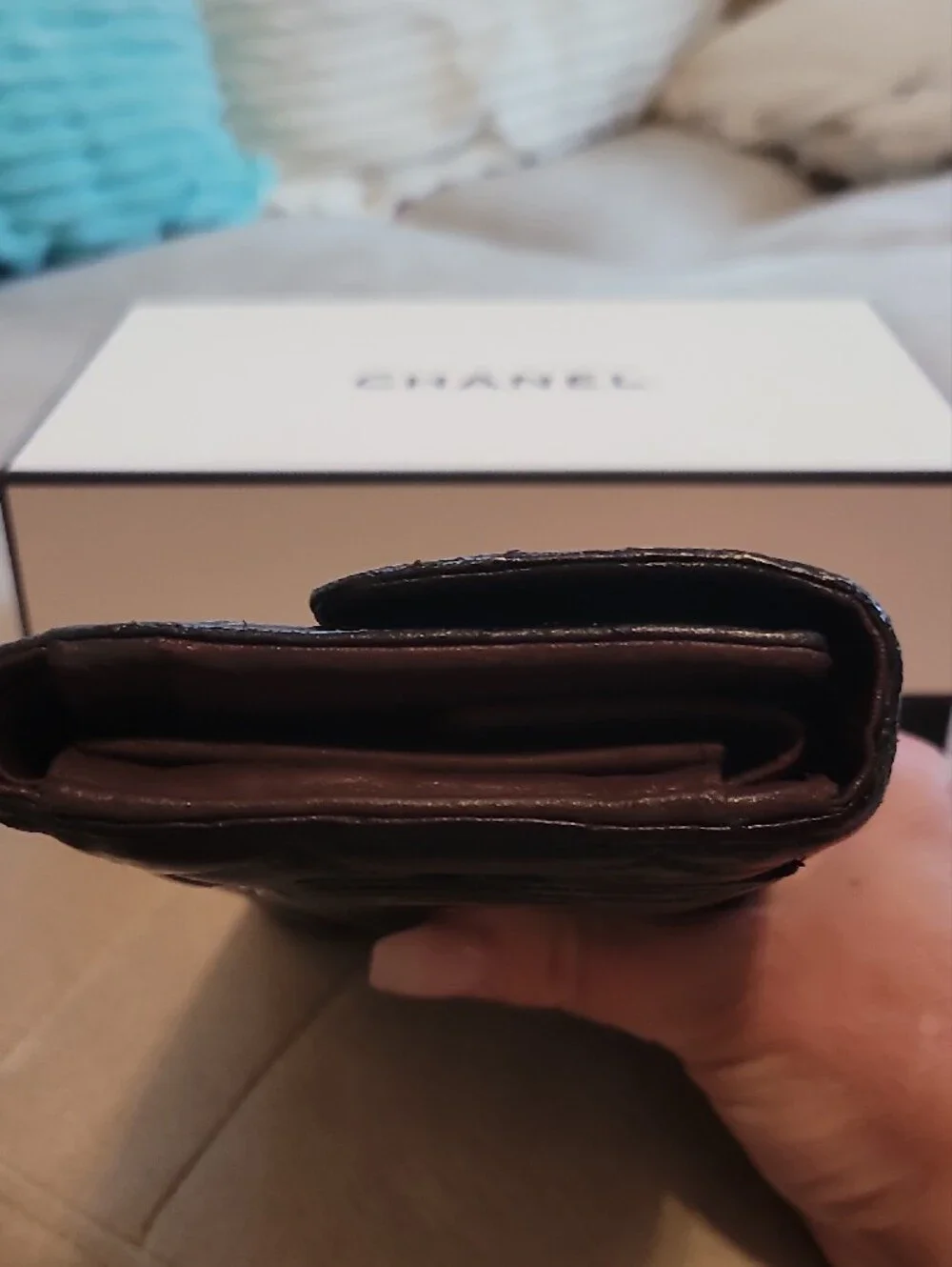 CHANEL Black Quilted Patent Leather Wallet with CC Clasp